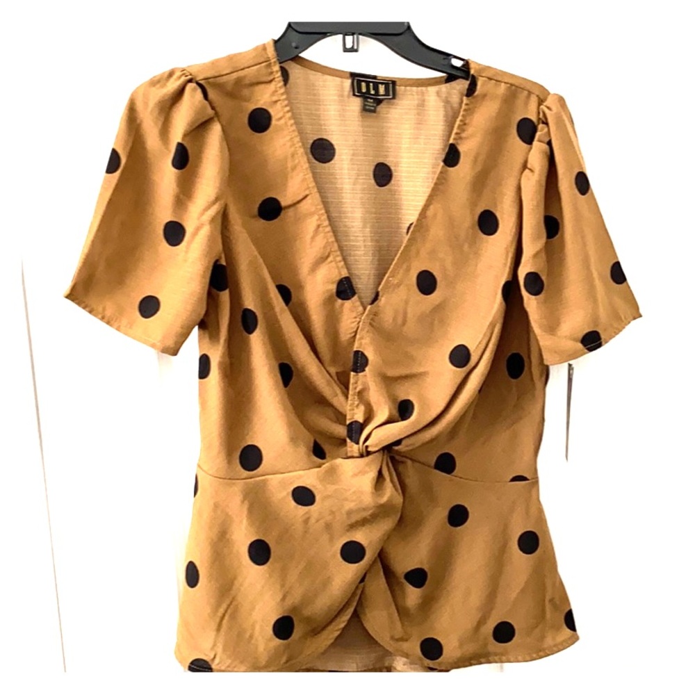 Women’s Medium Tan and Black Polkadot Blouse